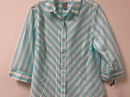 Blouse Long Sleeve By Chicos In Blue & White, Size: M For Cheap