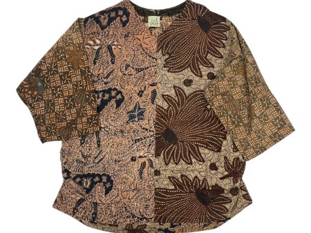 Blouse 3 4 Sleeve By Cmb In Brown & Tan, Size:S on Sale