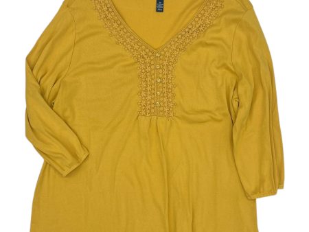 Top 3 4 Sleeve By Karen Scott In Yellow, Size:3X For Discount