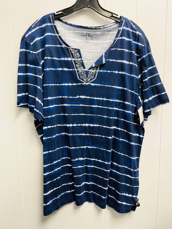 Top Short Sleeve By Coral Bay In Blue & White, Size: Xl Discount