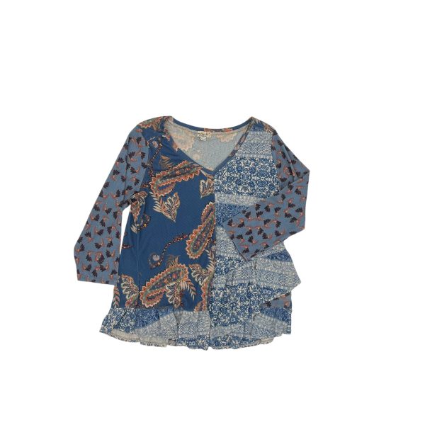 Blouse 3 4 Sleeve By One World In Blue, Size:Xl Online Sale