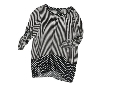 Top 3 4 Sleeve By Ali Miles In Black & White, Size:2X For Cheap