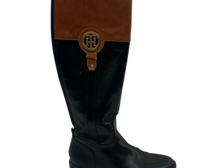 Boots Knee Flats By Tommy Hilfiger In Black & Brown, Size:7 For Cheap