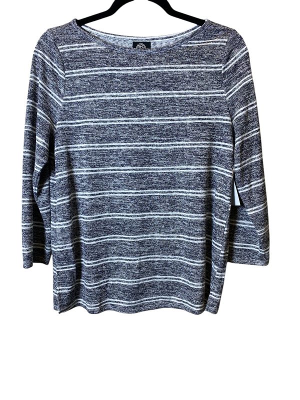 Top Long Sleeve By Bobeau In Grey & White, Size: M Online Sale