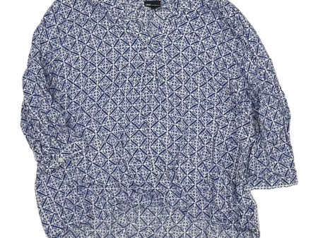 Top 3 4 Sleeve By Jones New York In Blue & White, Size:3X Online now